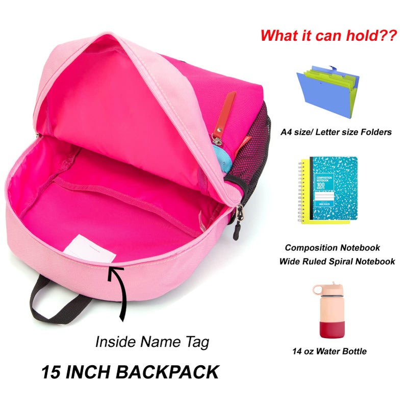HawLander Little Kids Backpack for Boys or Girls, Toddler School Bag Fits 3 to 6 years old, Pink, 15 Inch - Image 5